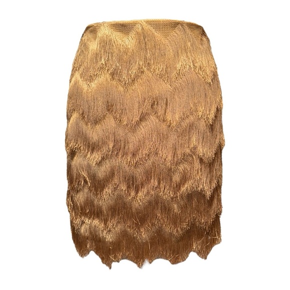 XOXO Fringed Mini Skirt Size Large – Y2K 70s Revival Festival Tan Shaggy - Picture 2 of 7